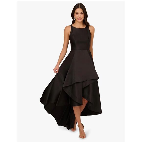 NWT Gorgeous Rare Adrianna Papell 14 Black Mikado High Low Gown Sleeveless Dress - Picture 1 of 12